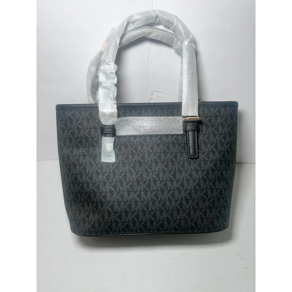 Michael Kors Jet Set Travel Small Logo Top-Zip Tote – Black MK Signature – NWT - Picture 4 of 7